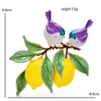 PENDRA Lemonbird Enamel Bird and Lemon Brooch