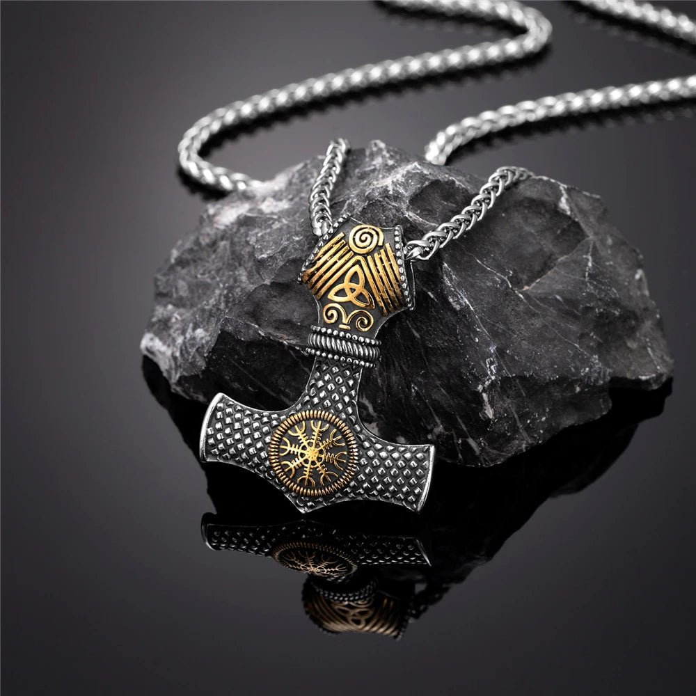 PENDRA Viking Trident Gold Steel Necklace