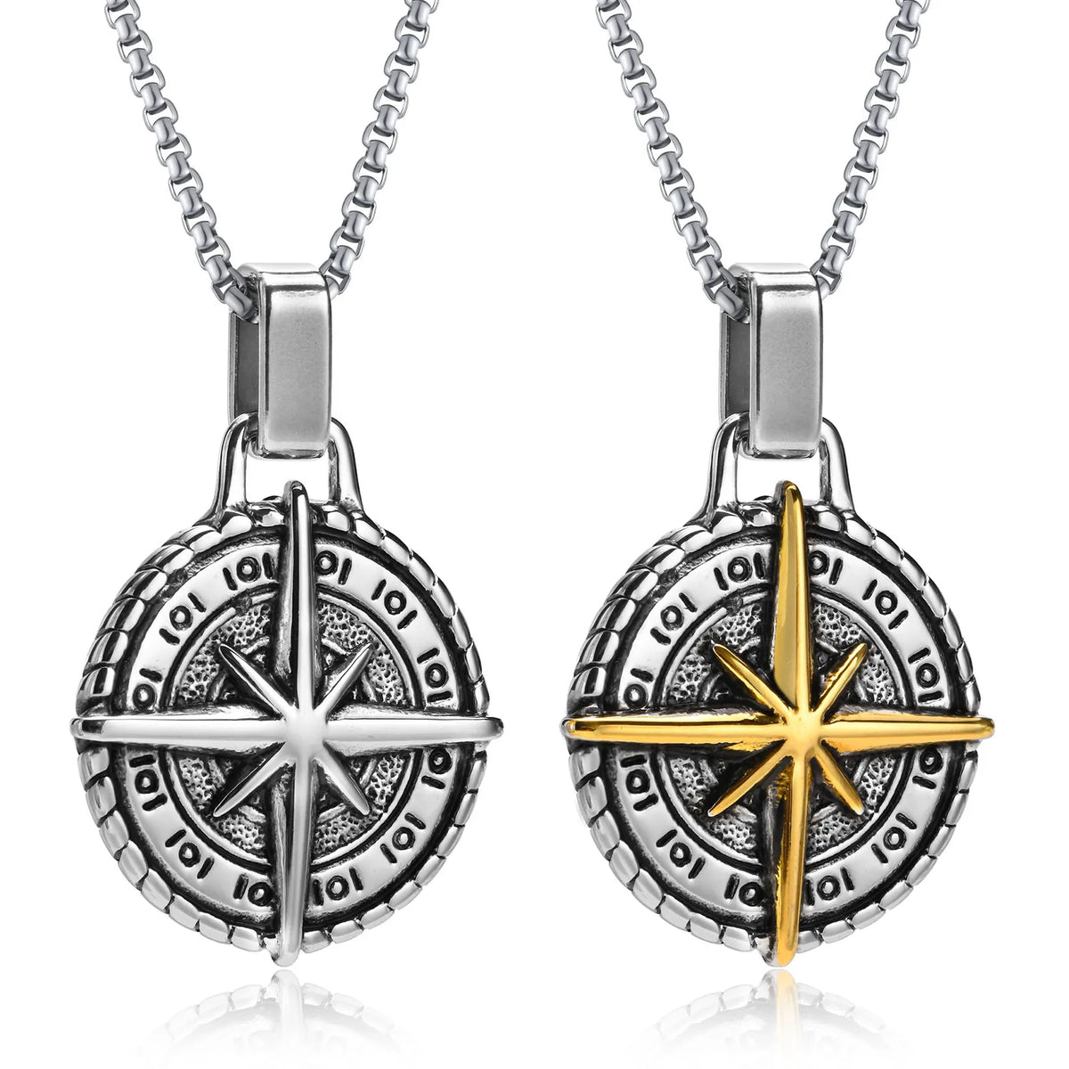 North Star Men Necklace ,Stainless Steel Compass Pendant,Mens Jewelry, Coin Form Handmade Necklace