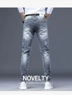 Spring Summer White Hot Drill Ripped Cowboy Korean Style Streetwear Men Washed Luxury Holes Slim Hip-hop Stylish Jeans Trousers