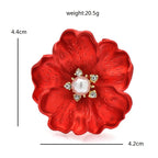 PENDRA DuoBloom Red-and-Blue Enamel Pearl Flower Brooch