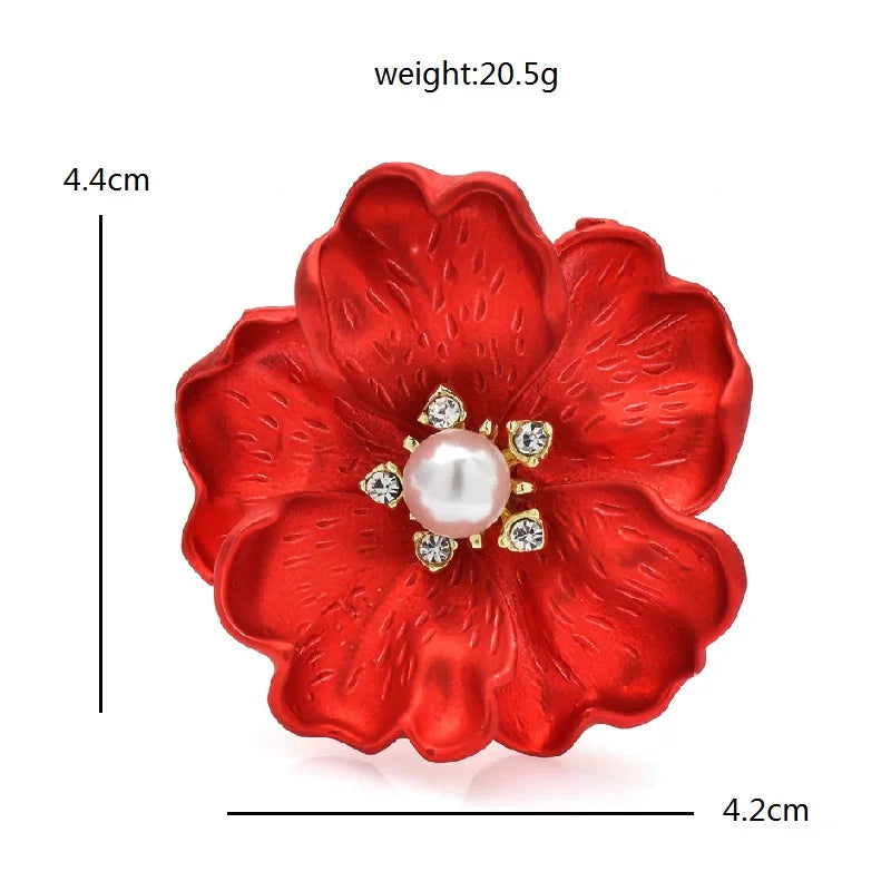 PENDRA DuoBloom Red-and-Blue Enamel Pearl Flower Brooch