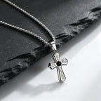 Stylish Black Natural Stone Cross Pendant Neckalce for Men,Stainless Steel Gothic Black Onyx Cross Charm Necklace Jewelry Gift
