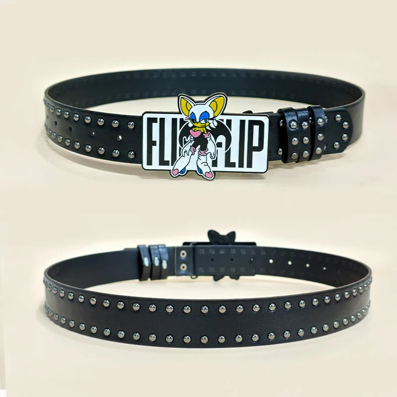 Unisex Cartoon Cat Sonic Jeans Belt Gothic Y2k High-end Luxury Designer Belts For Women Black Rivet Punk Accessory Men Waistband