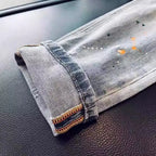 High-end Luxury Clothing Light Blue Jeans Men Fashion Ink Splatter Autumn Slim Pencil Pants Spring Autumn Designer Denim Jeans