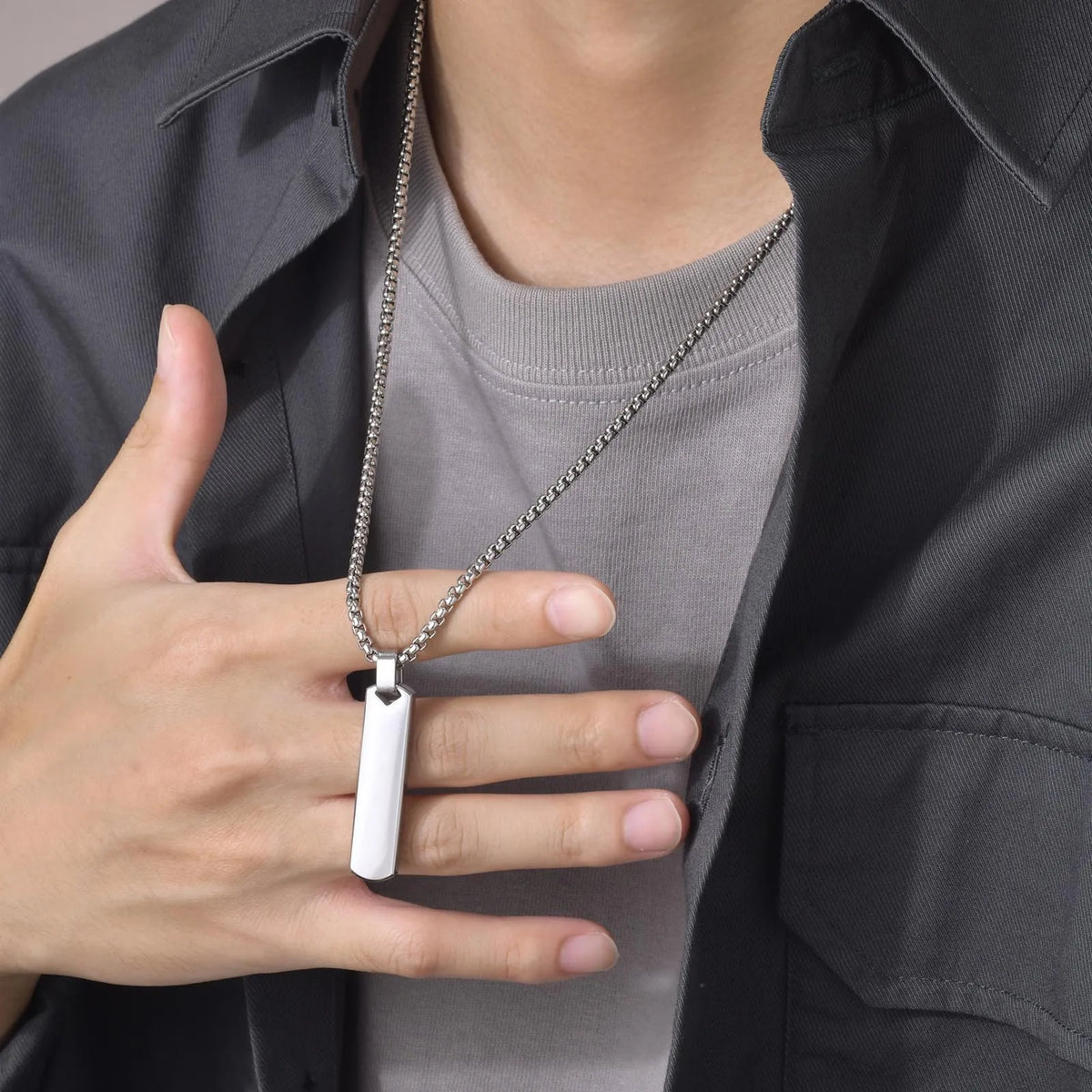 Initials Vertical Bar Necklace for Men,Stainless Steel  A-Z 26 Letters Charm Geometric Pendant Collars,Stylish Jewelry Gift