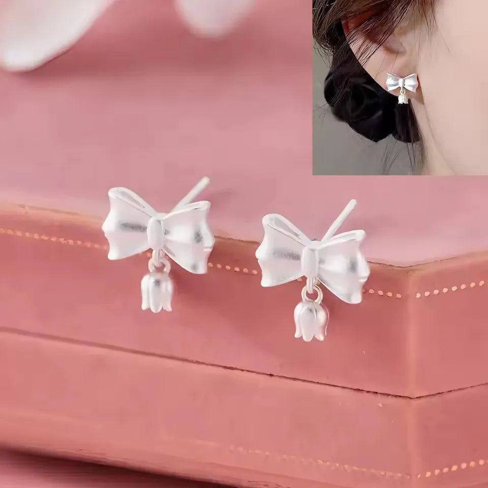 VENTFILLE 925 Sterling Silver Bow Knot Pearl Earring for Women Versatile Korean Design Gift Jewelry Dropshipping