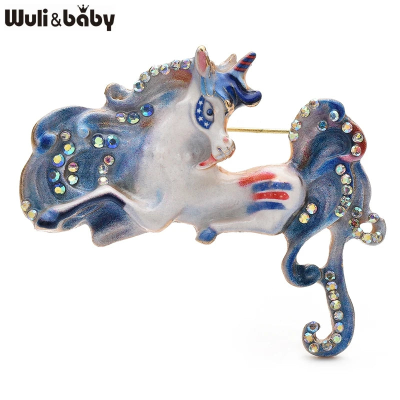 Wuli&baby Beautiful Enamel Horse Unicorn Brooch Pins 3-color Animal For Women Kid's Clothes Backpack Brooches Badge Gifts