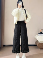 Elastic waist design down pants women winter cold resistant and warm high waist loose hanging casual straight leg pants