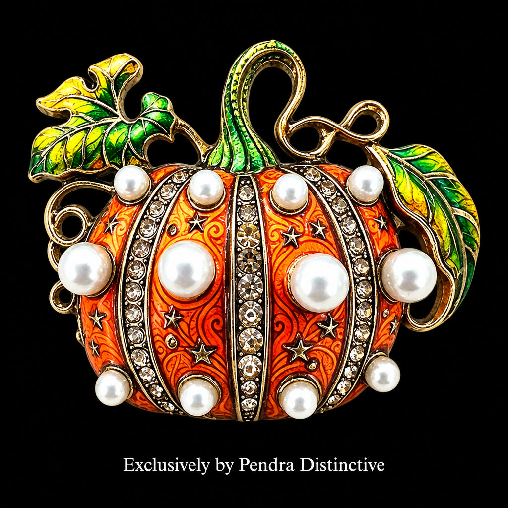 PENDRA Harvest 2-Color Pearl Rhinestone Pumpkin Brooch