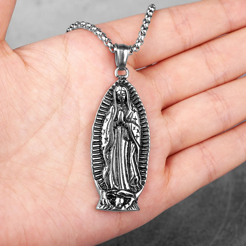 PENDRA Virgin Mary Prayer Steel Necklace