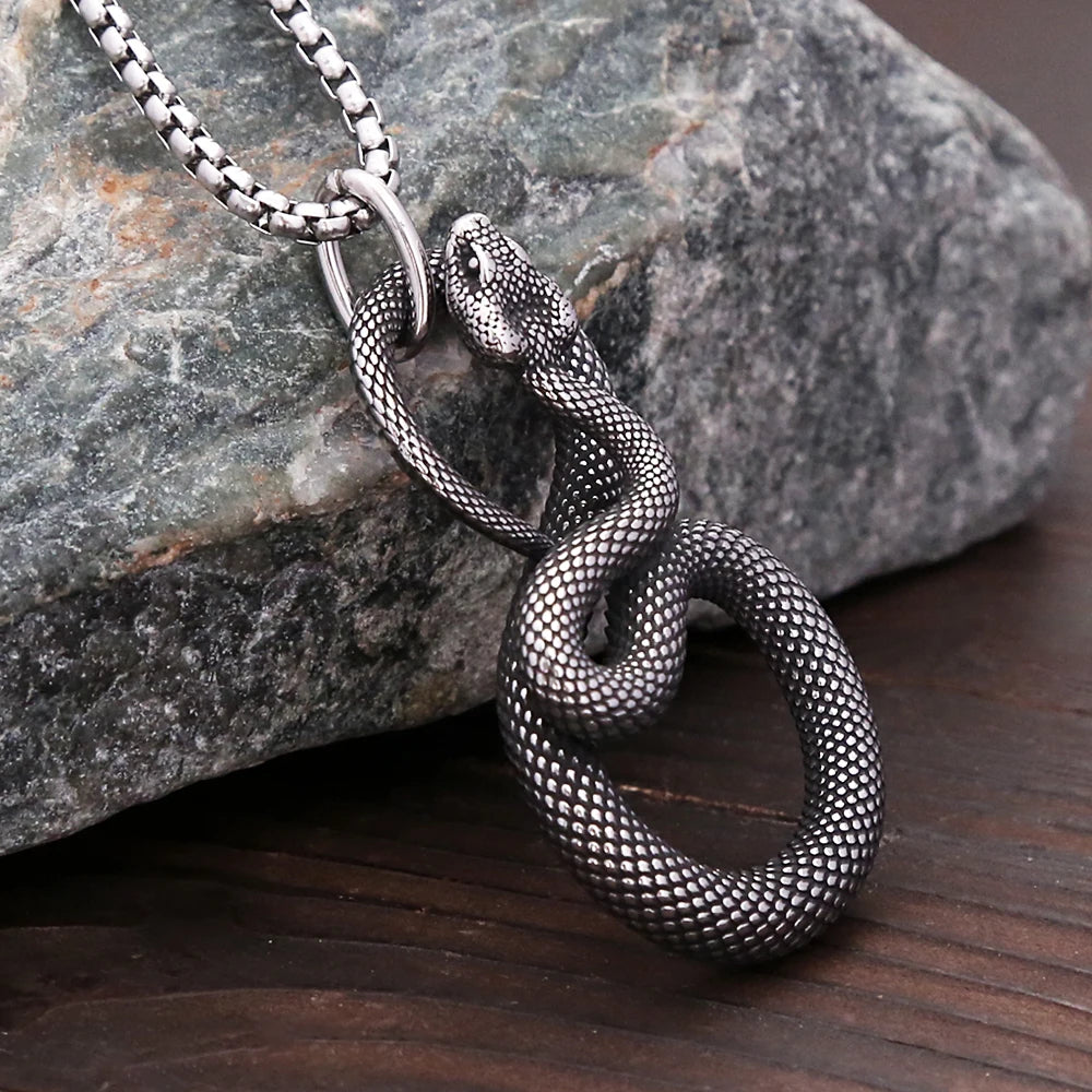 PENDRA Serpenta Vintage Stainless Steel Snake Pendant