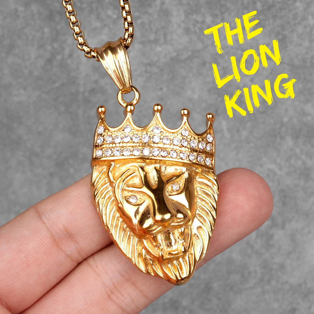Luxury Lion King Animal Mens Long Necklaces Pendants Chain HipHop for Boy Male Stainless Steel Jewelry Creativity Gift Wholesale