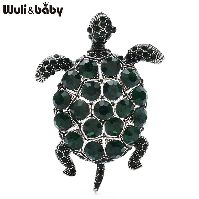 Wuli&baby Vintage Big Turtle Brooches For Women Unisex 4-color Rhinestone Sea Animal Party Casual Brooch Pins Gifts