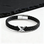 Stainless Steel Infinity Black Leather Bracelet for Men,High Quality Microfiber Leather Wristband,Gift for Husband Dad Him