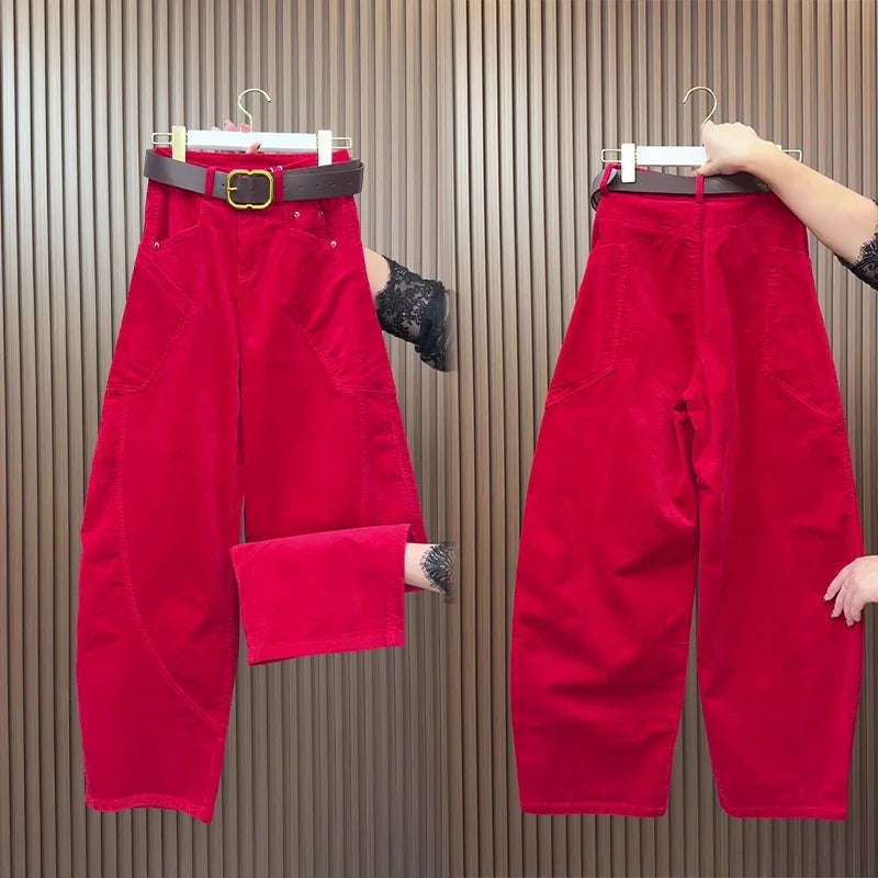 PENDRA Curved Cut Woolen Wide Leg Pants