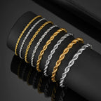 2/3/4/5mm Twist Rope Chain Bracelet for Men Women,Casual Stainless Steel Adjustable Chain Wristband,Gold/Siver Color Chain