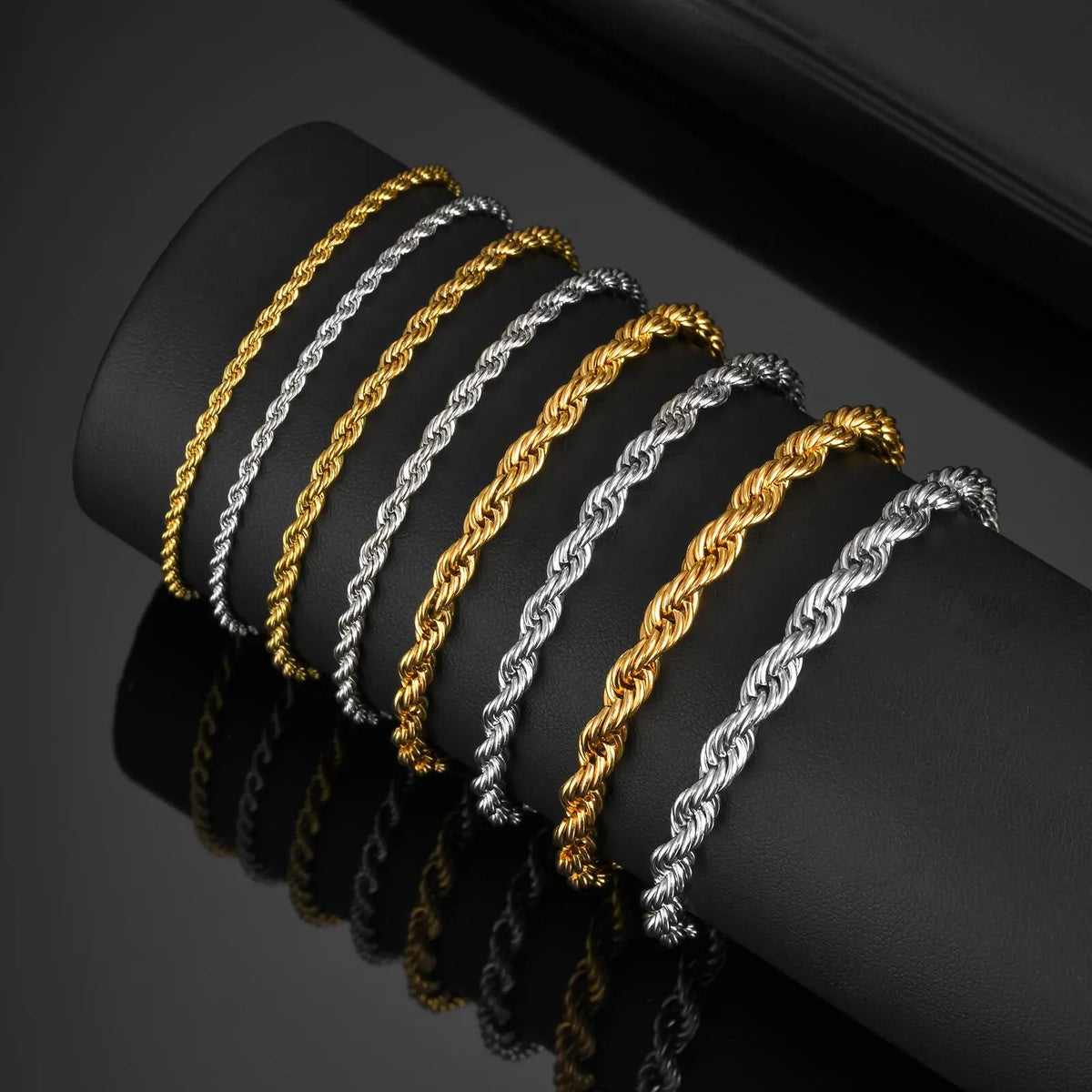 2/3/4/5mm Twist Rope Chain Bracelet for Men Women,Casual Stainless Steel Adjustable Chain Wristband,Gold/Siver Color Chain