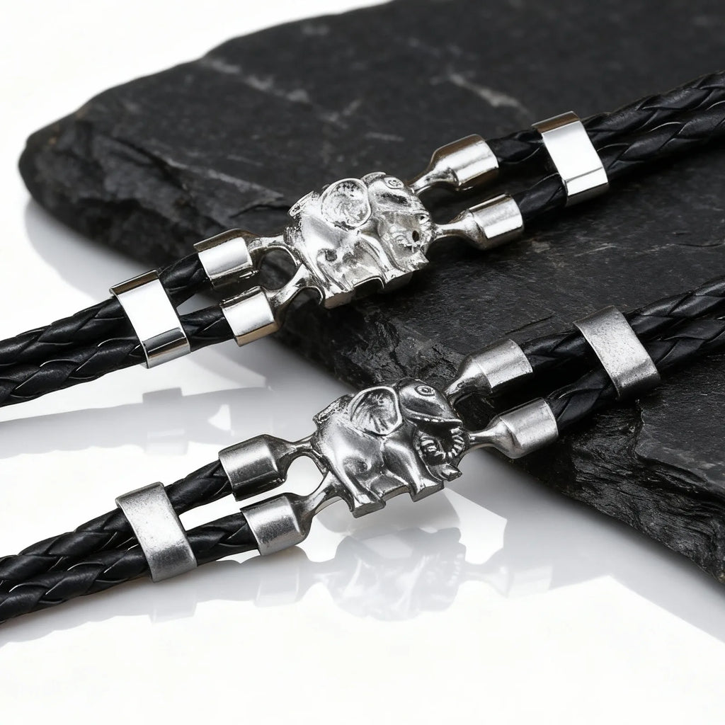 Vintage Elephant Black Leather Bracelet for Men,Trendy Elephant Charms Wristband Gift,An Elephant Never Forgets
