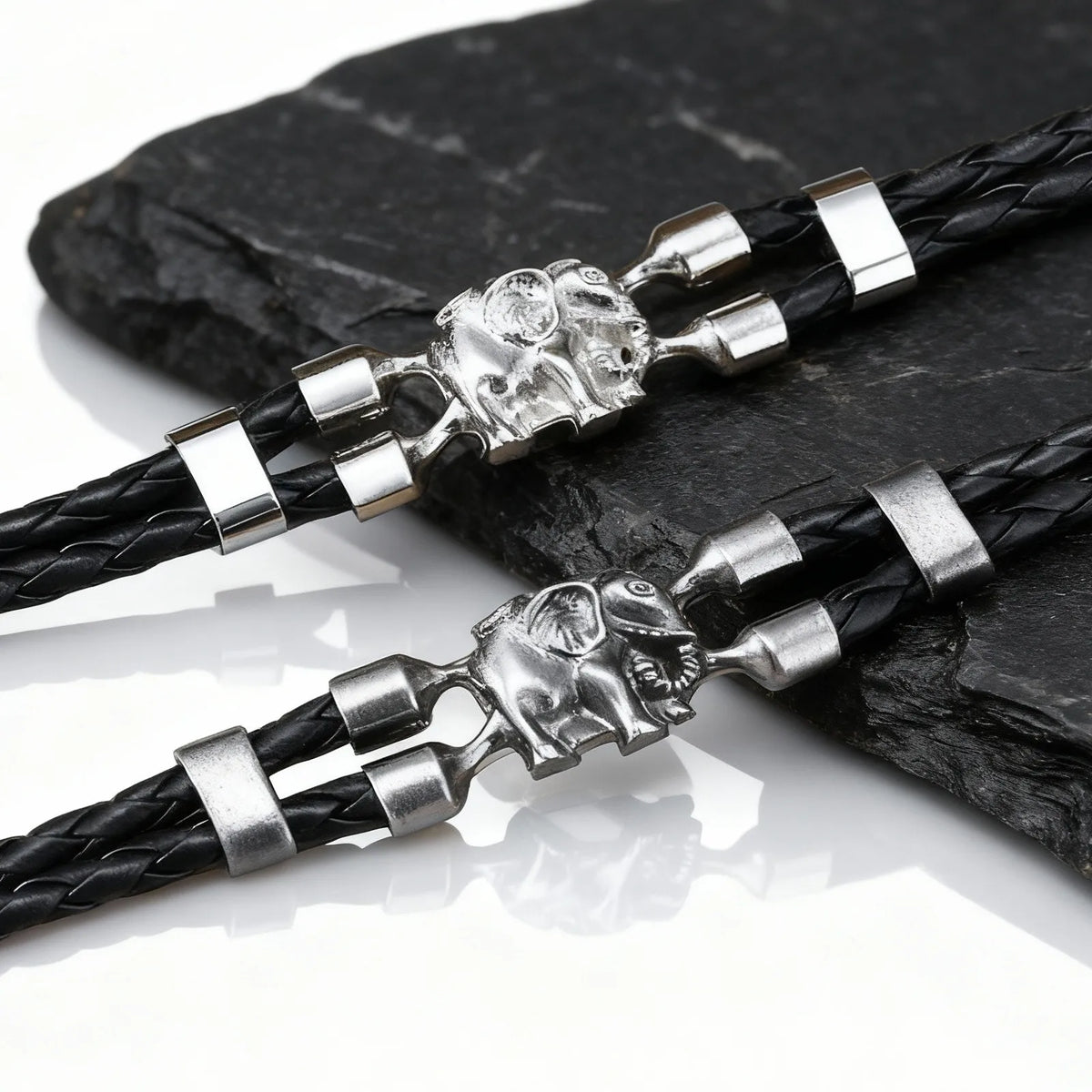 Vintage Elephant Black Leather Bracelet for Men,Trendy Elephant Charms Wristband Gift,An Elephant Never Forgets