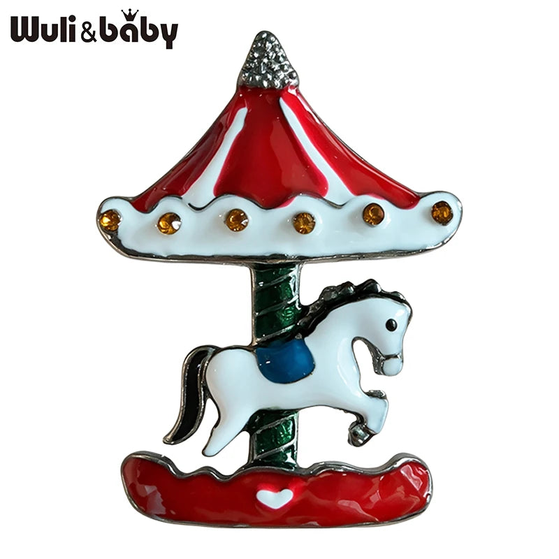 PENDRA Carousel Enamel Horse Brooch