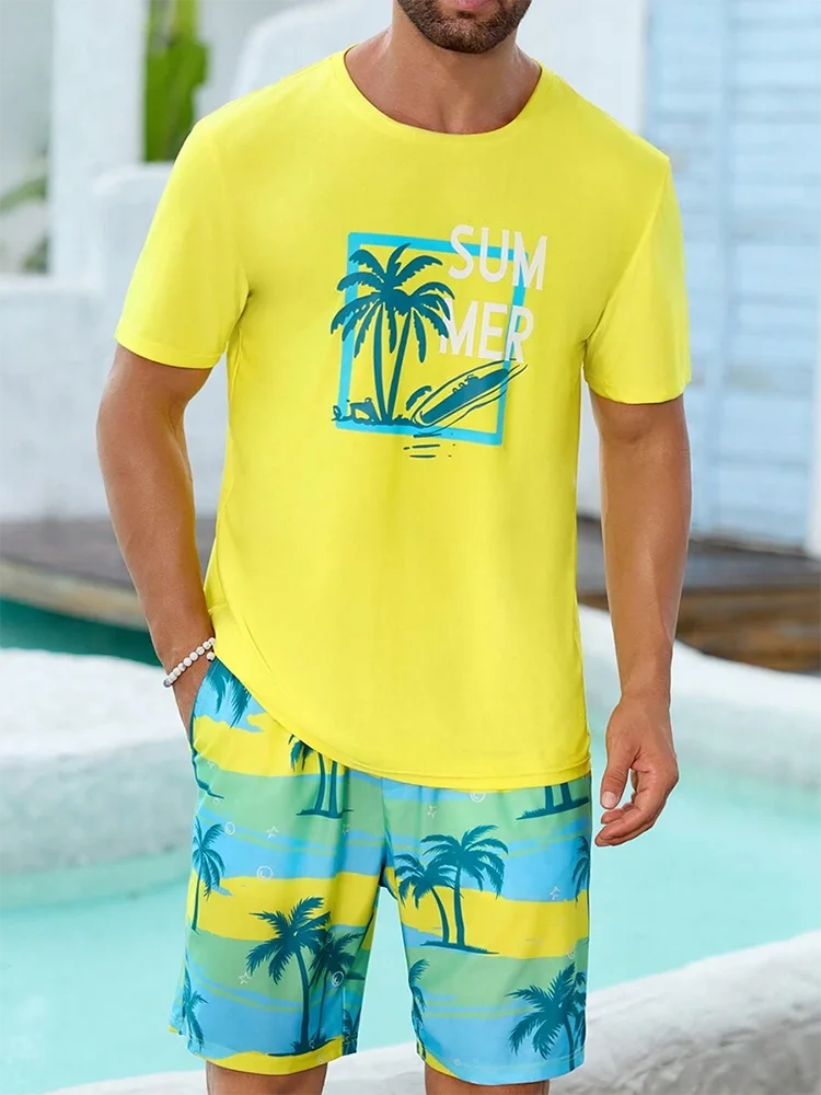 Vibrant Summer Men's 2 Piece Set Hawaiian Chic Casual Men's T-shirt Outdoor Beach Men's Shorts 3D Printed O-neck Short Sleeves
