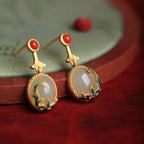 VENTFILLE Hetian Jade Ear Hook Earring Women's High-end Temperament Ethnic Style Retro Earrings Cloisonne Craft Dangler Gift