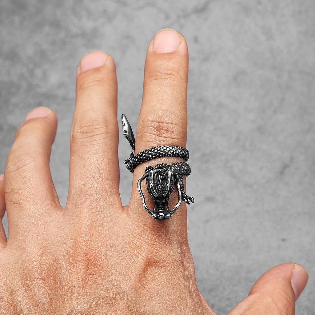 PENDRA Chinese Dragon Biker Steel Ring