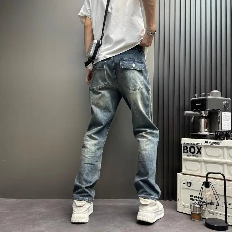 Blue Jeans Loose Casual 2026 Spring Summer Washed Blue Denim Men's Pants Washed Trousers Streetwear Clothing Baggy Man Jeans