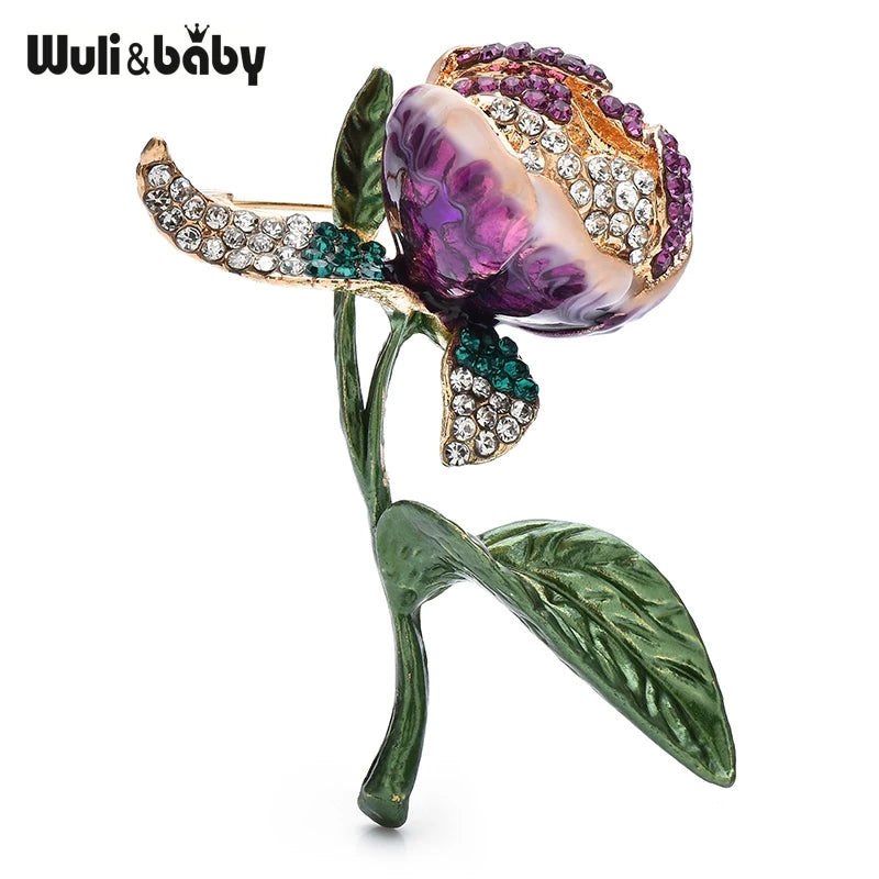 PENDRA Tulipelle Purple Enamel Tulip and Green Leaf Brooch