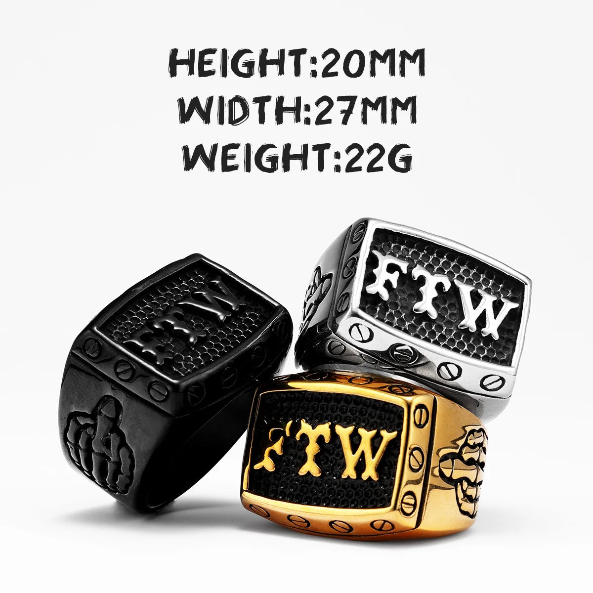 FTW Middle Finger Men Rings Stainless Steel Punk Vintage Cool Stuff Fashion Jewelry Accessories For Women Gift Wholesale