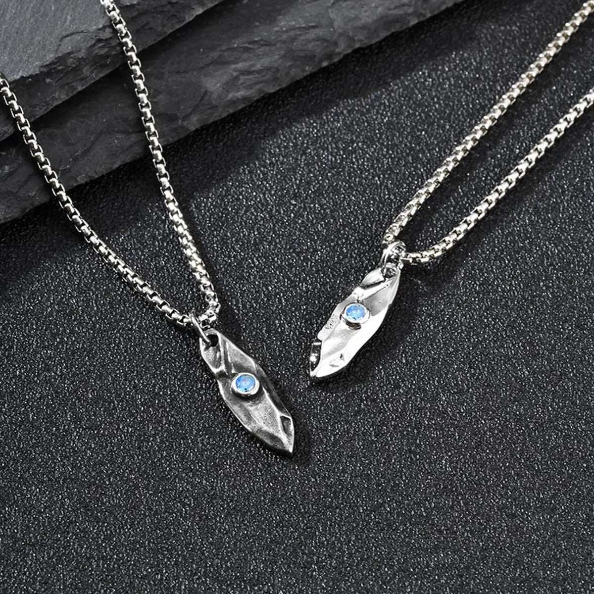 Blue Wishing Stone Necklaces for Men Boys,Trendy Hip Hop Metal Pendant Necklaces,Vintage Birthday Party Male Jewelry Gift