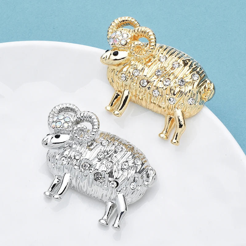 PENDRA Lovely Rhinestone Sheep Brooch