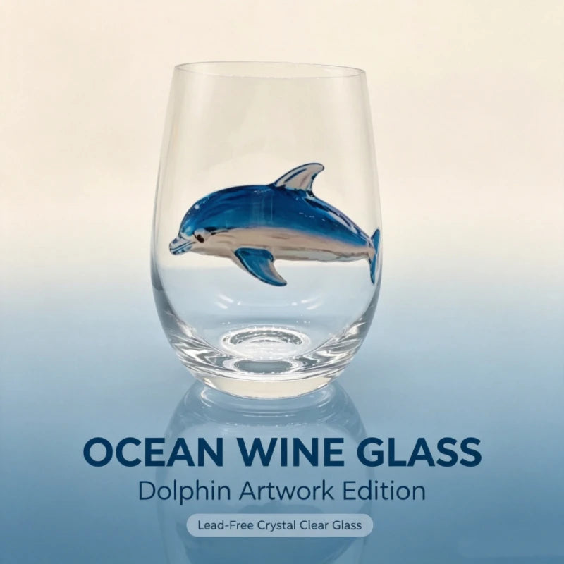 High definition sticker marine life red wine glass, lead-free transparent glass, beer cocktail home decoration water cup