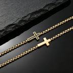 Stylish Men's Cross Bracelet,High Quality Stainless Steel Box Chain with Black CZ, Adjustable Hip Hop Faith Jewelry Gift