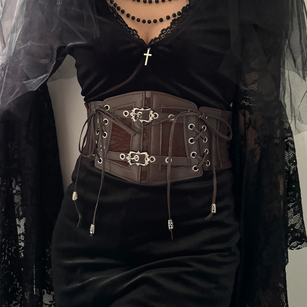 PENDRA Velayne Leather Black Chain Punk Corset Belt