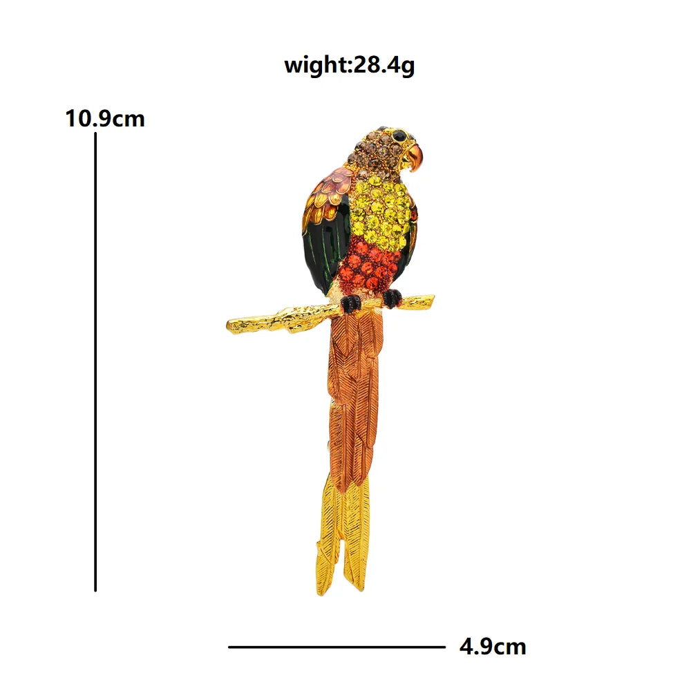 Wuli&baby Beautiful Parrot Bird Brooches Lovely Rhinestone Enamel Long Tail Bird Animal Brooch For Women's Clothes Backpack Pins
