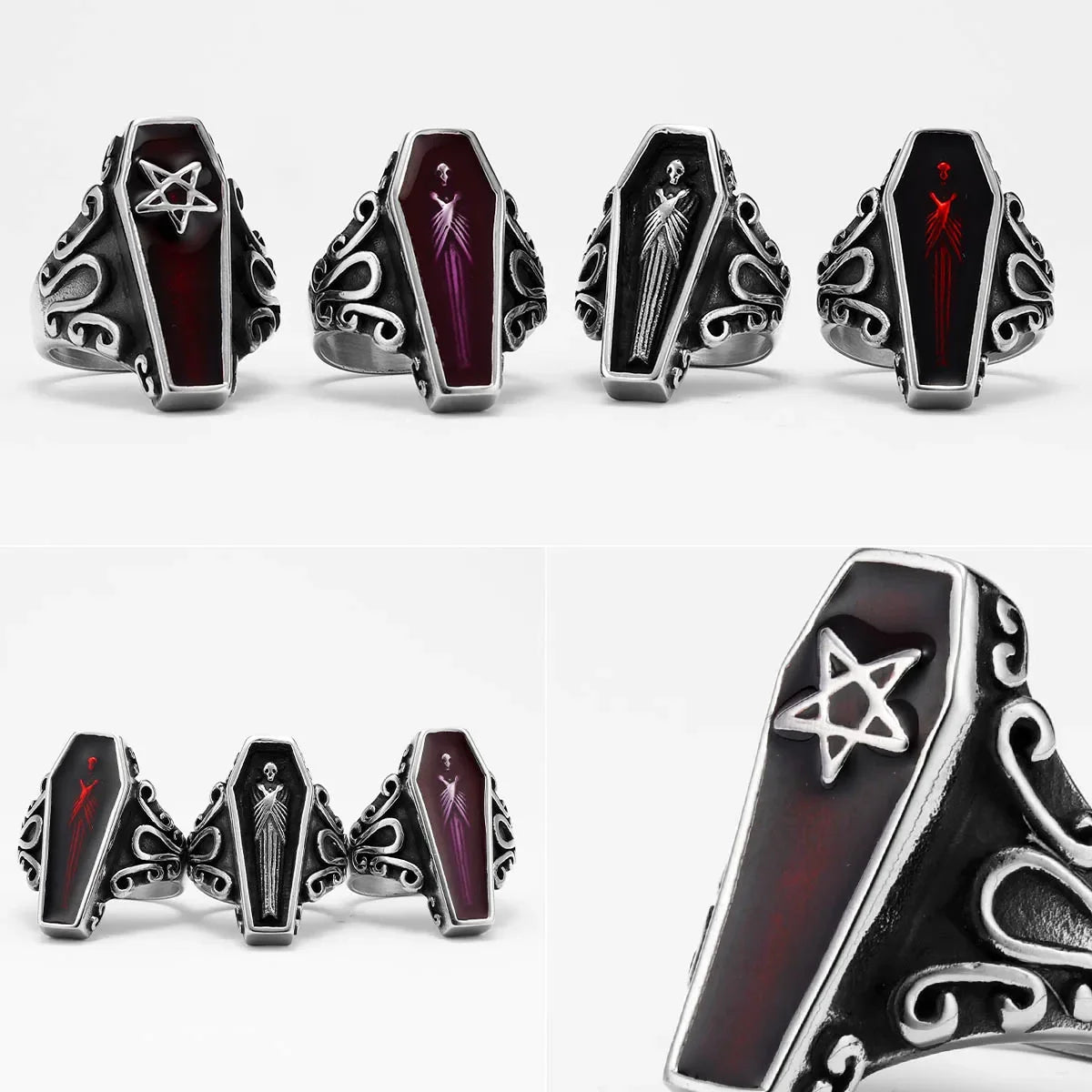 Gothic Mummy Vampire Coffin Men Rings Stainless Steel Retro Punk Rock New In Women Jewelry Fashion Accessories Gift Wholesale