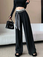 PENDRA Lace Panel High Waist Wide Leg Suit Pants