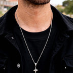 Simple Trendy Star Necklace for Men Boys,Silver Color Stainless Steel 4-Point Star Pendant,Hip Hop Minimalist Jewelry Gift