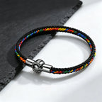 Men's Rainbow Braided Rope Bracelet,LGBT Pride Colorful Handmade Braided Bracelet with Stainless Steel Magnetic Clasp