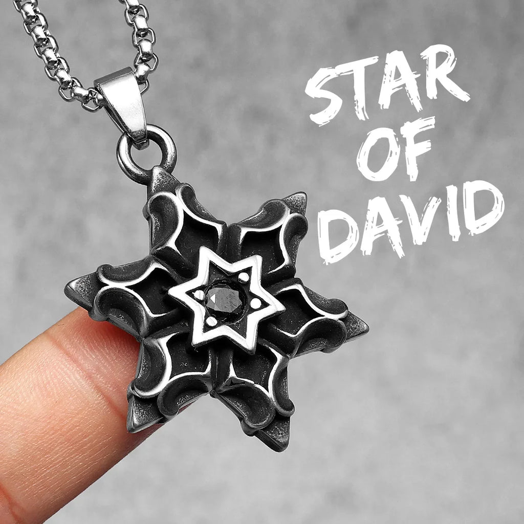PENDRA Star David Masonic Steel Necklace