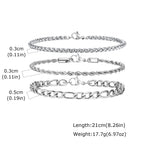 3pcs Silver Color Men's Bracelet,Waterproof Stainless Steel Wheat Chain Bracelet,Simple Casual Jewelry Gift