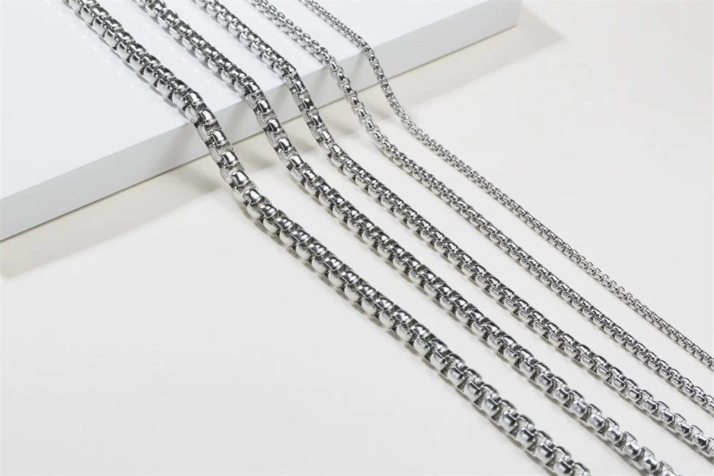 Round Box Chain for Men Boys,Gold Silver Black Plated Stainless Steel Chain Collars,Unisex Jewelry Gifts,18 to 30 Inch
