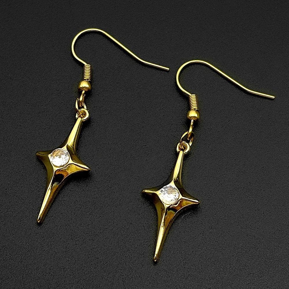 Y2K Star Cross Hook Earrings For Women Men Stainless Steel Silver Color Rhinestone Egirl Minimalist Gothic Rapper Jewelry Gifts