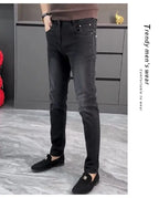 High-end Jeans Men's Spring and Summer Versatile Slim Pants  Black Trendy Brand Business Trousers Men Clothing Low Rise Jeans