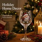 Christmas Themed Wine Goblet with Santa Pattern Clear Glass Cup for Party Home Table Decor