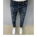 Harajuku Fashion Autumn New Blue Jeans Men's Trendy Brand Scratches Cargo Work Korean Slim-fitting Trousers Luxury Elastic Pants