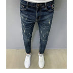 Harajuku Fashion Autumn New Blue Jeans Men's Trendy Brand Scratches Cargo Work Korean Slim-fitting Trousers Luxury Elastic Pants