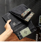 Men's Work Pants 2025 Spring Autumn Men's Casual Jeans New Slim Foot-bound Pants Explosive Street Luxury Washed Elastic Trousers
